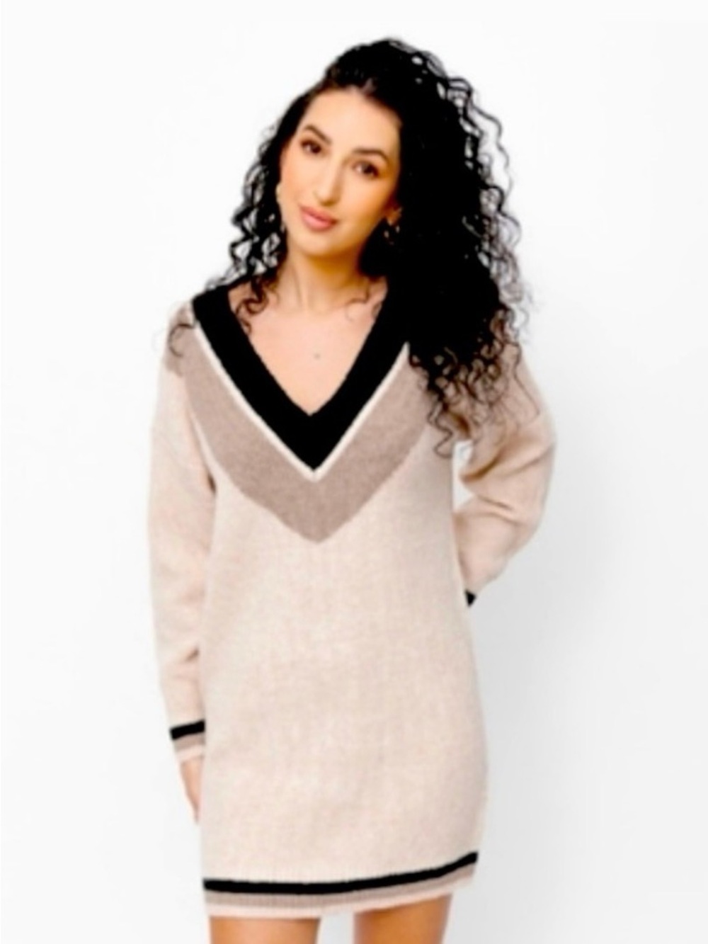 Smash +  Tess V-Neck Colorblock Sweater Dress -medium